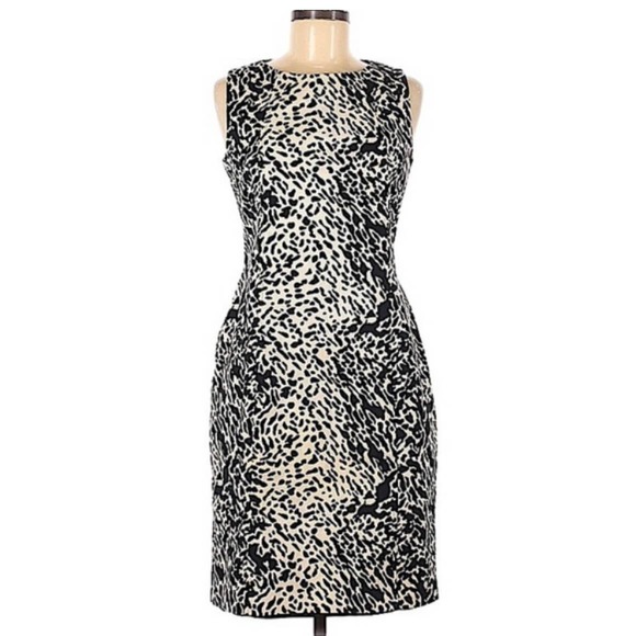 TALBOTS Petites Animal Print Sheath Dress Size 4P Petite Cotton Cool Comfy EUC - Picture 1 of 9